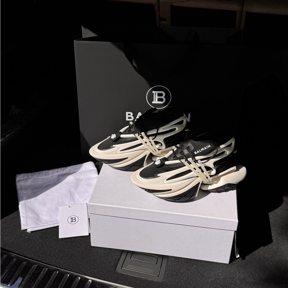 Balmain Black and Cream Designer Sneakers